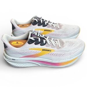 Brooks Ghost Women's Running Shoes - White with Yellow, Pink & Gray Accents